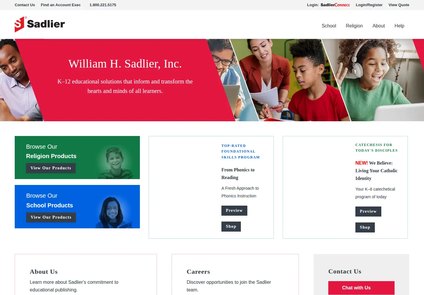 Captured homepage of sadlier.com in the current scan