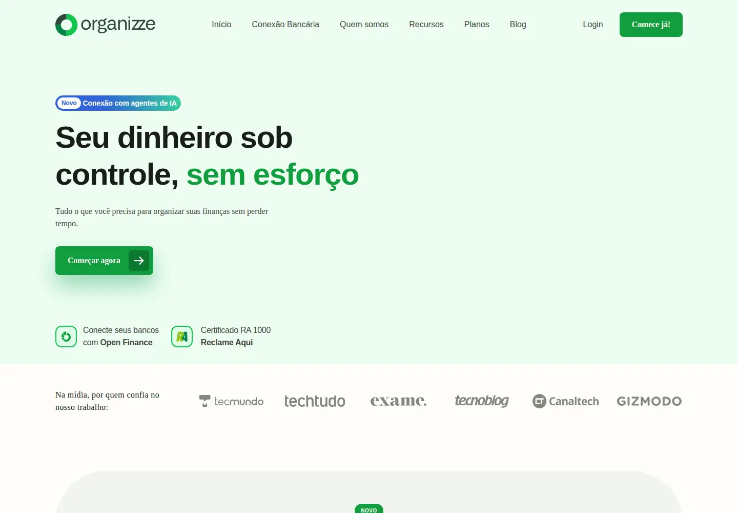 Captured homepage of organizze.com.br in the current scan