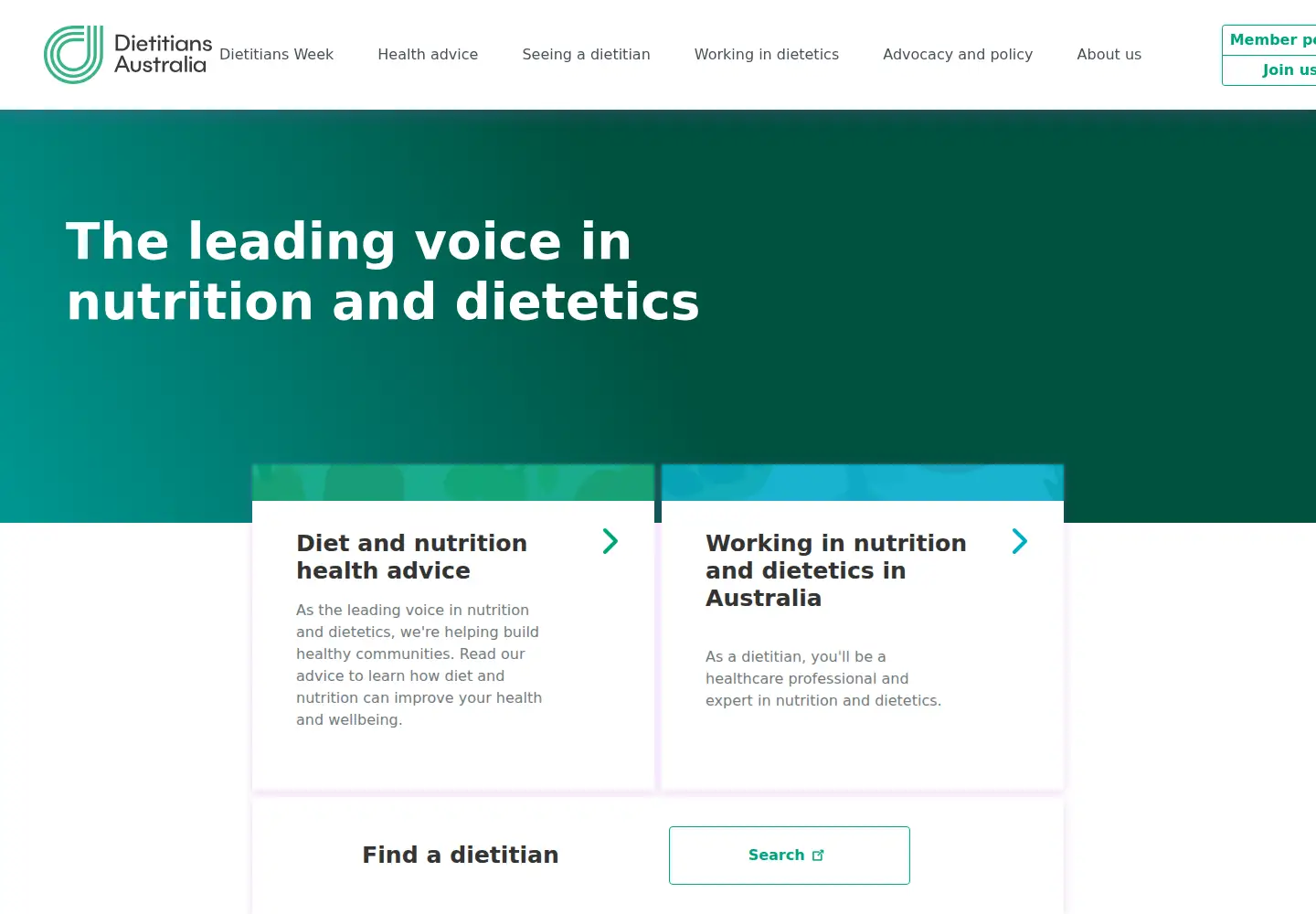Screenshot of dietitiansaustralia.org.au