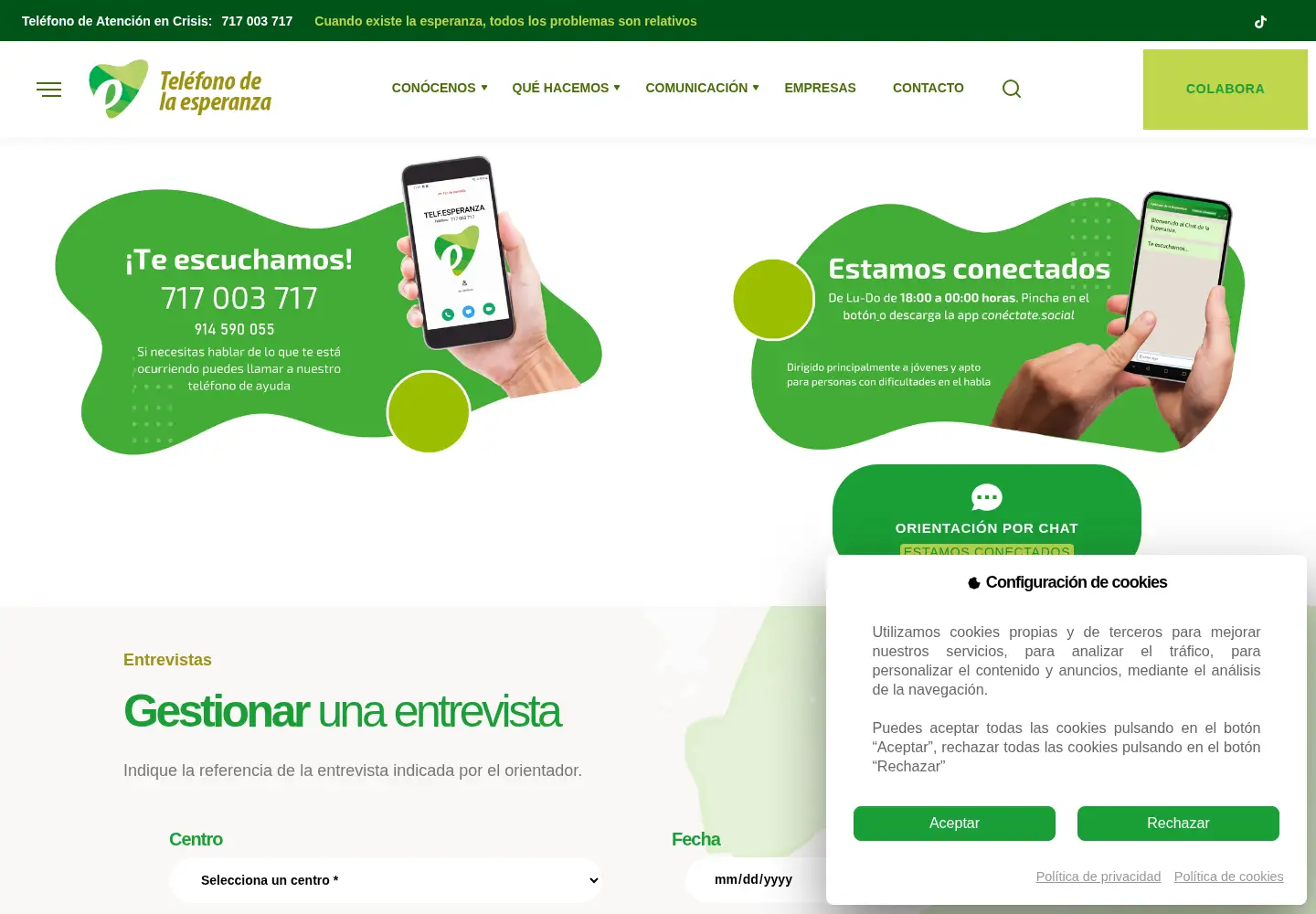 Captured homepage of telefonodelaesperanza.org in the current scan