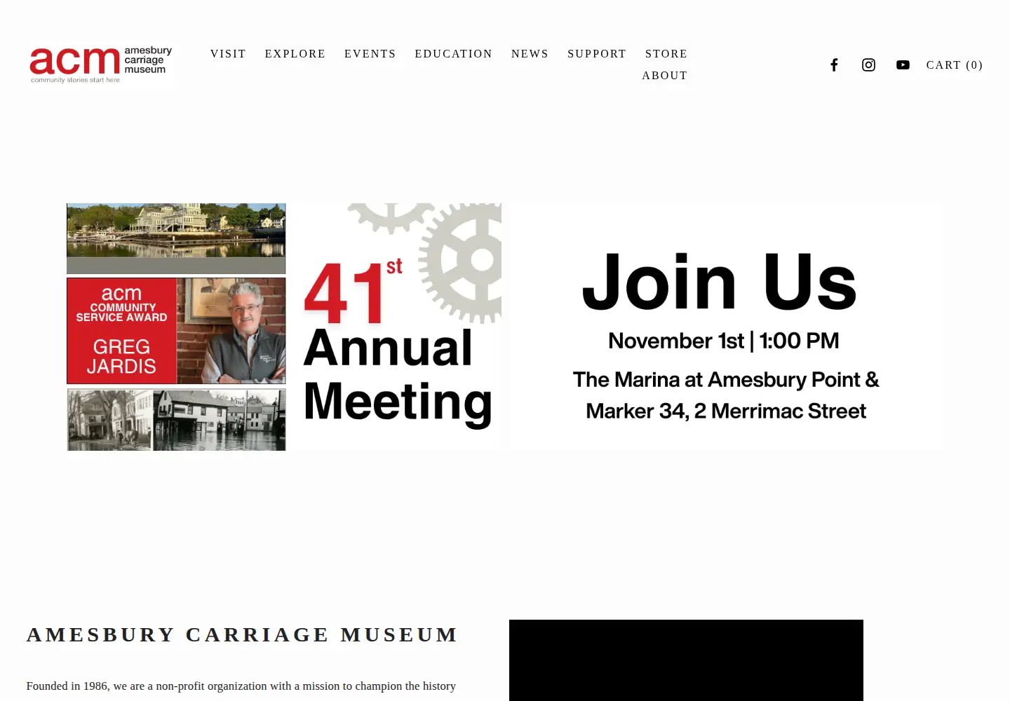 Captured homepage of amesburycarriagemuseum.org in the current scan