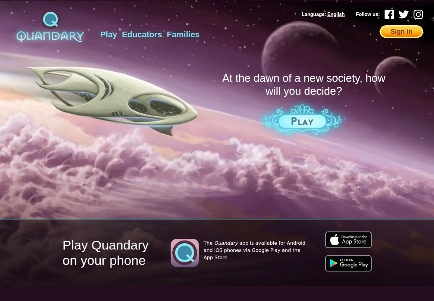 Captured homepage of quandarygame.org in the current scan
