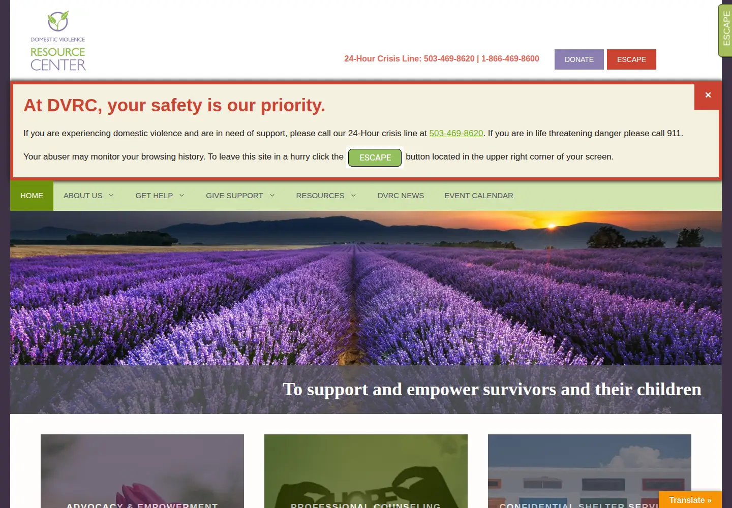 Captured homepage of dvrc-or.org in the current scan