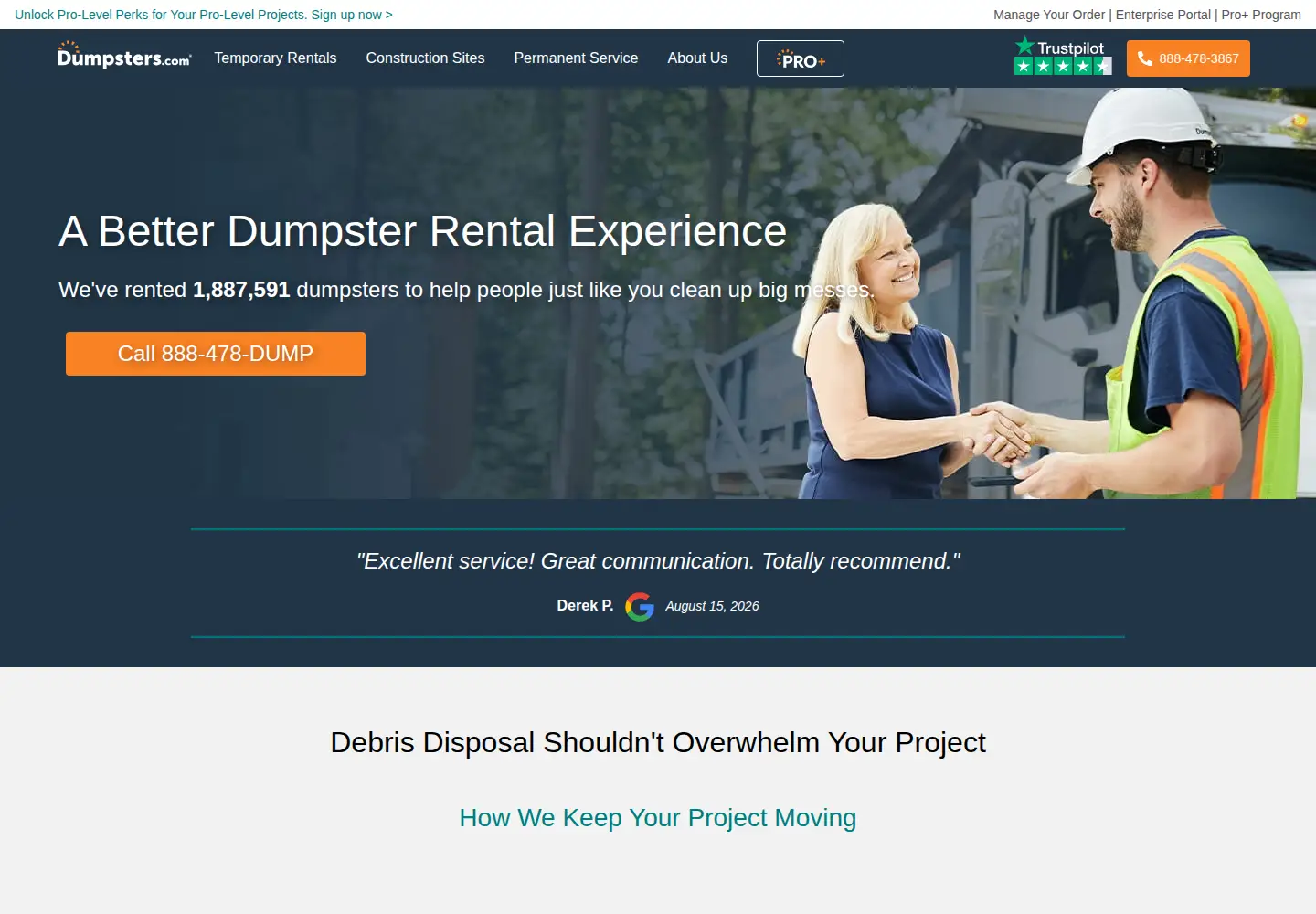 Captured homepage of dumpsters.com in the current scan