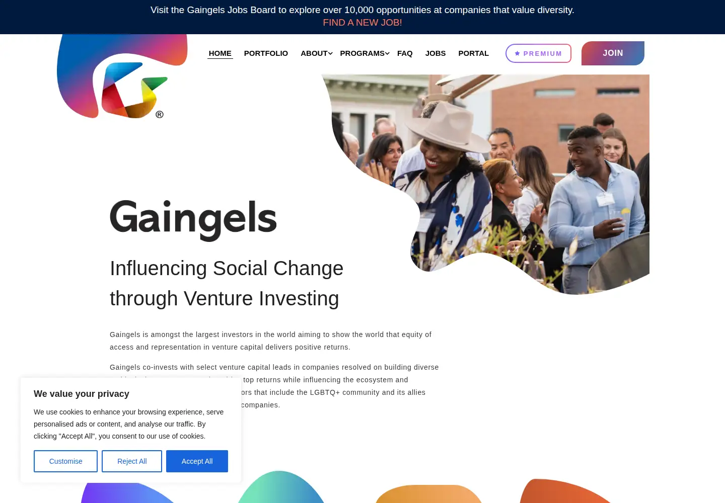 Captured homepage of gaingels.com in the current scan