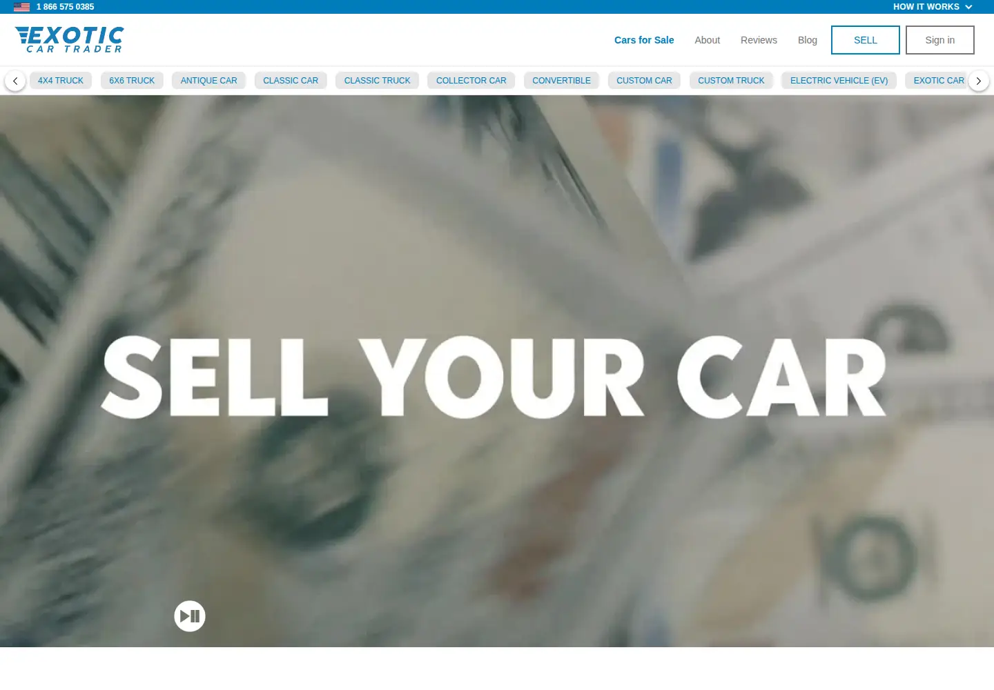 Captured homepage of exoticcartrader.com in the current scan
