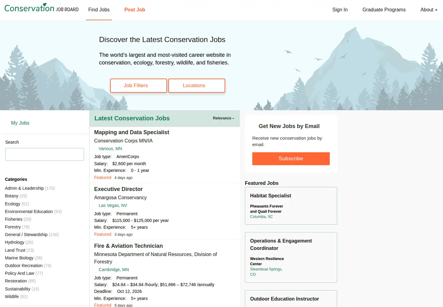Screenshot of conservationjobboard.com