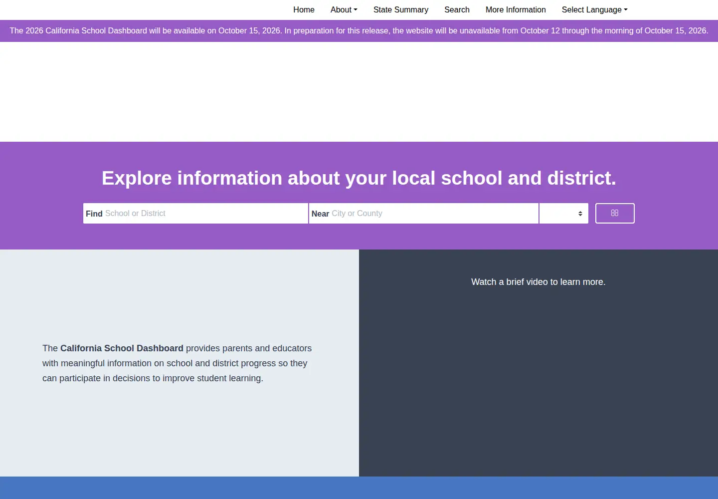 Screenshot of caschooldashboard.org