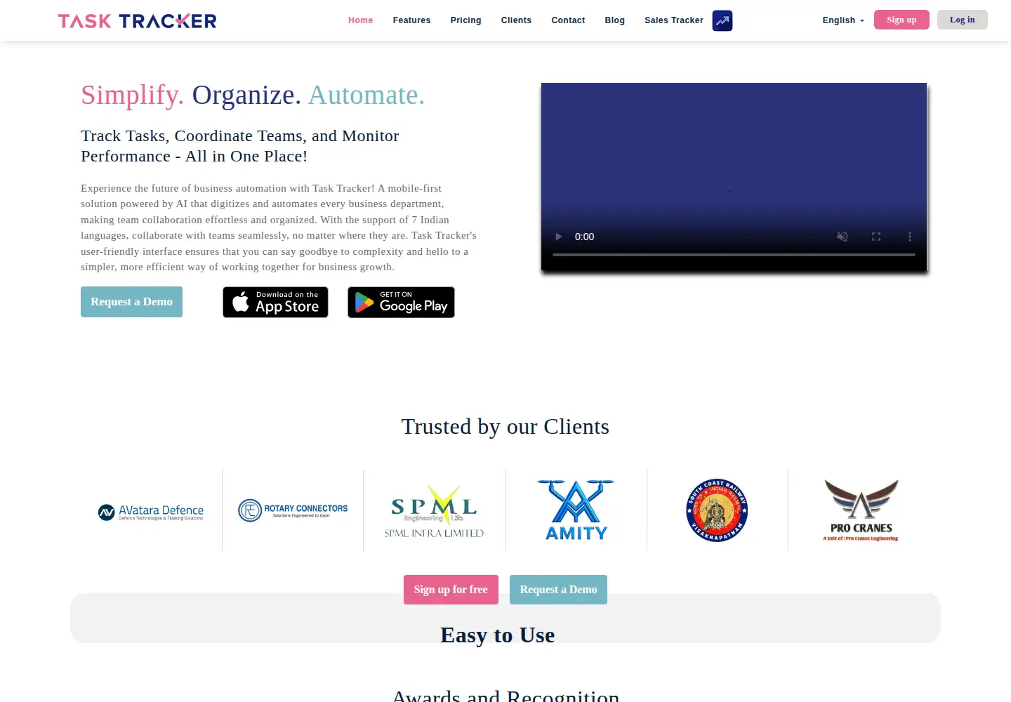 Captured homepage of tasktracker.in in the current scan