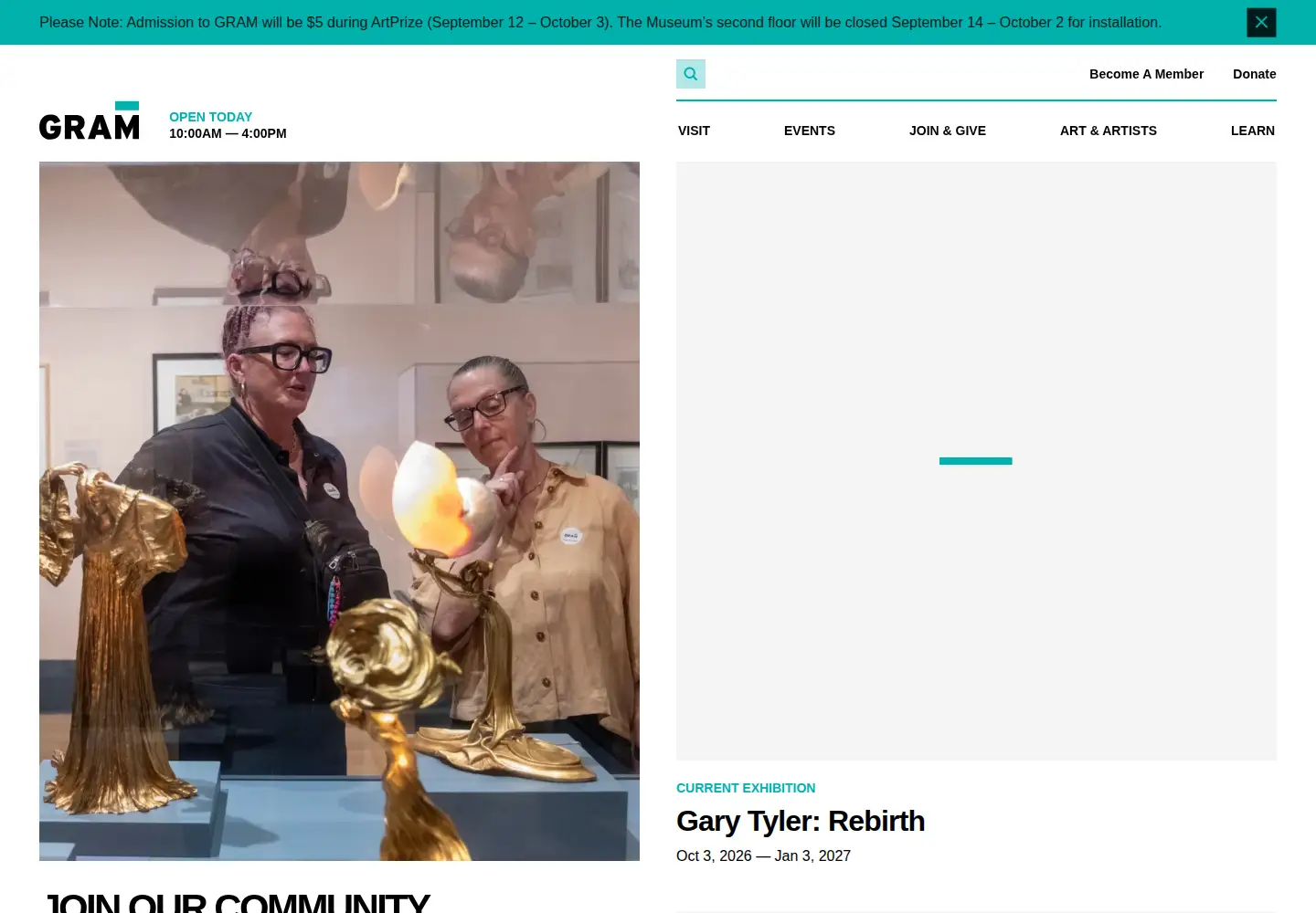 Captured homepage of artmuseumgr.org in the current scan