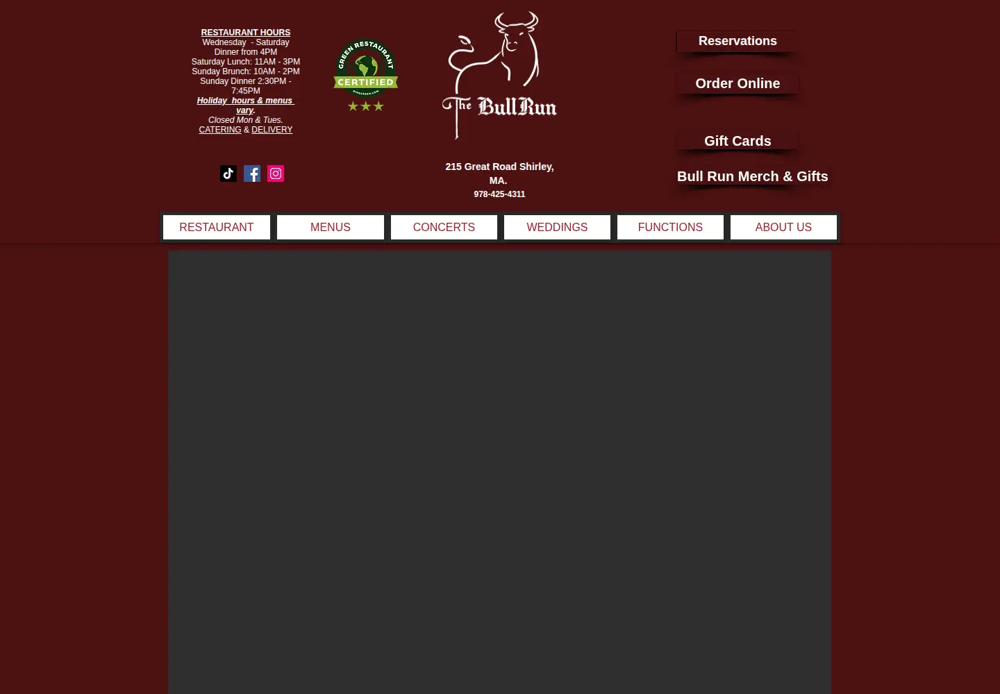 Screenshot of bullrunrestaurant.com