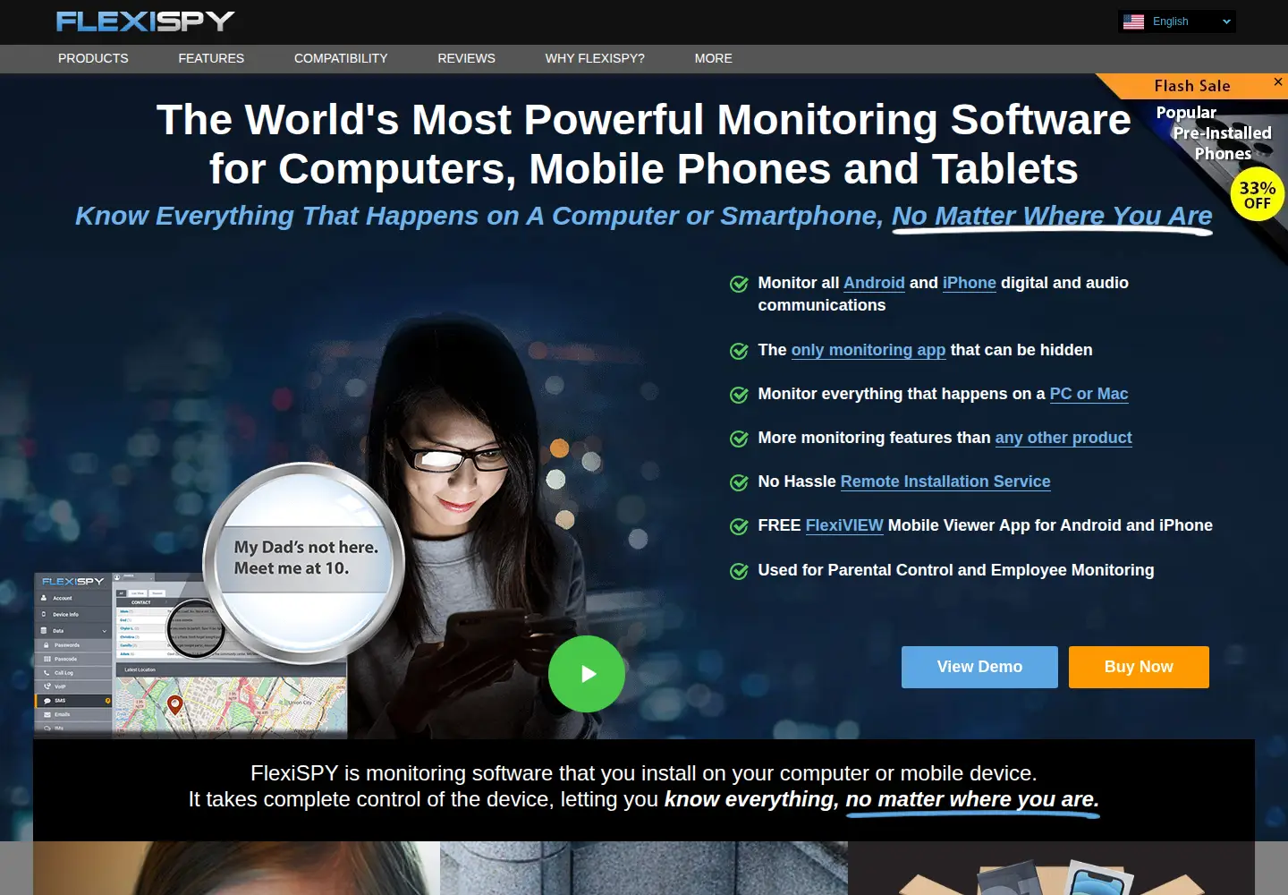 Captured homepage of flexispy.com in the current scan