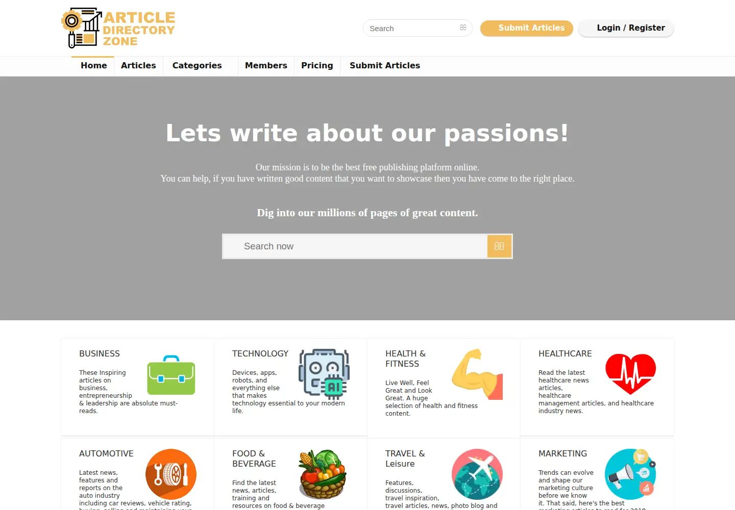 Screenshot of articledirectoryzone.com