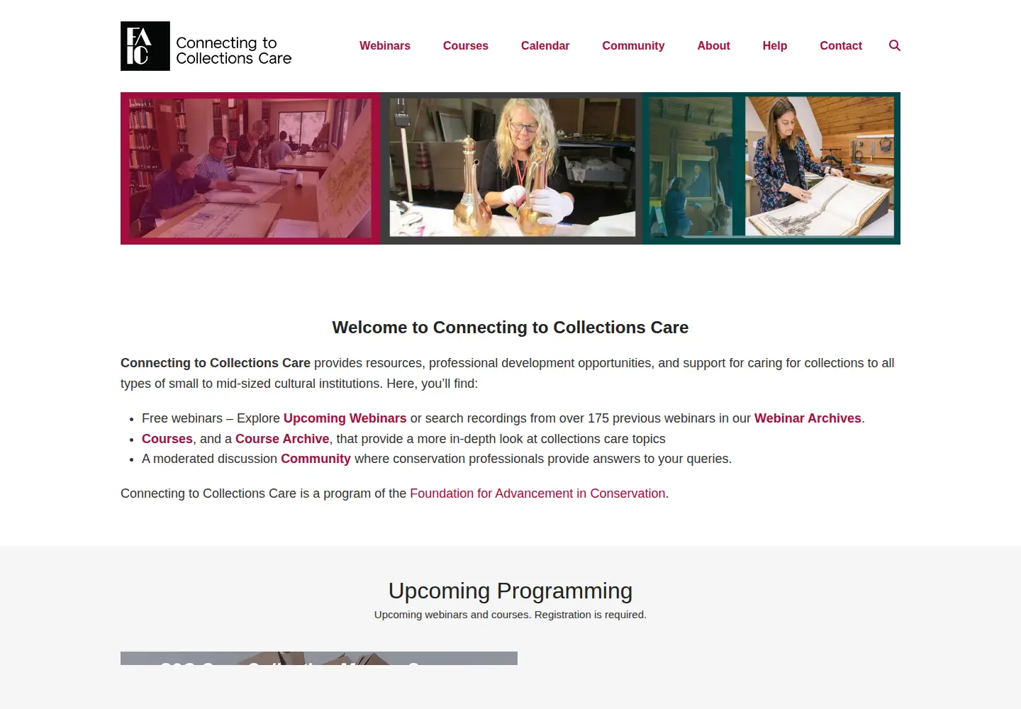Captured homepage of connectingtocollections.org in the current scan