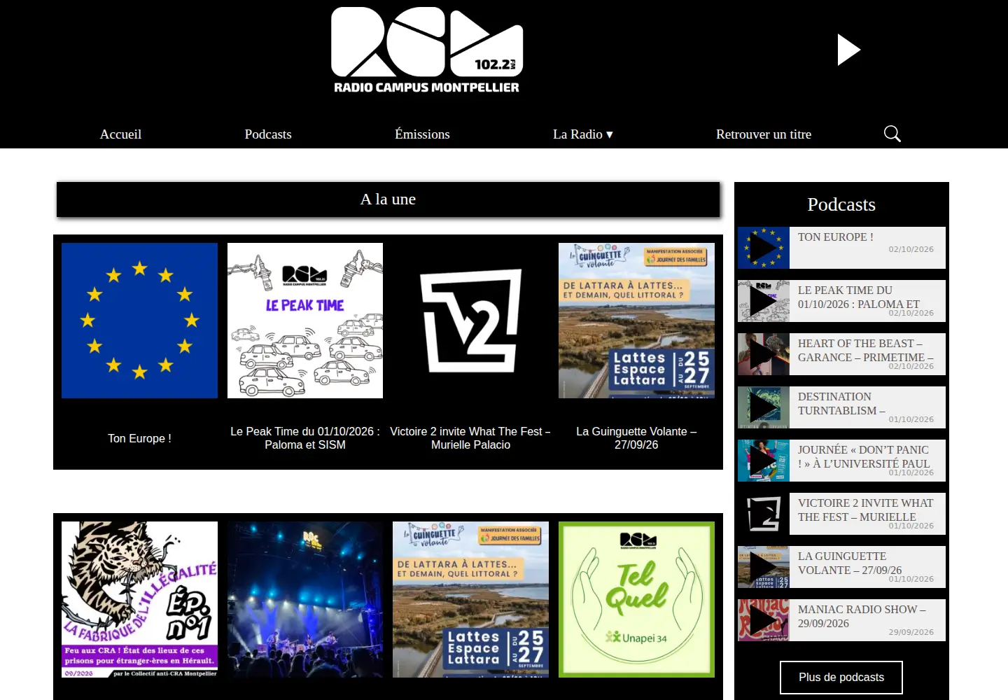 Captured homepage of radiocampusmontpellier.fr in the current scan