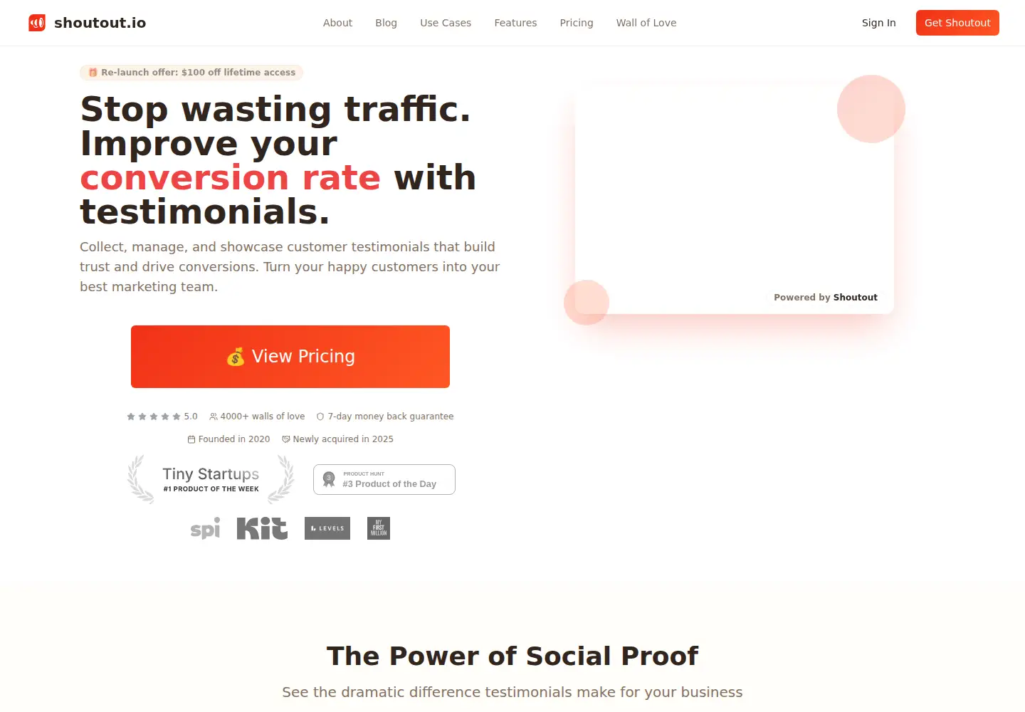 Screenshot of shoutout.io