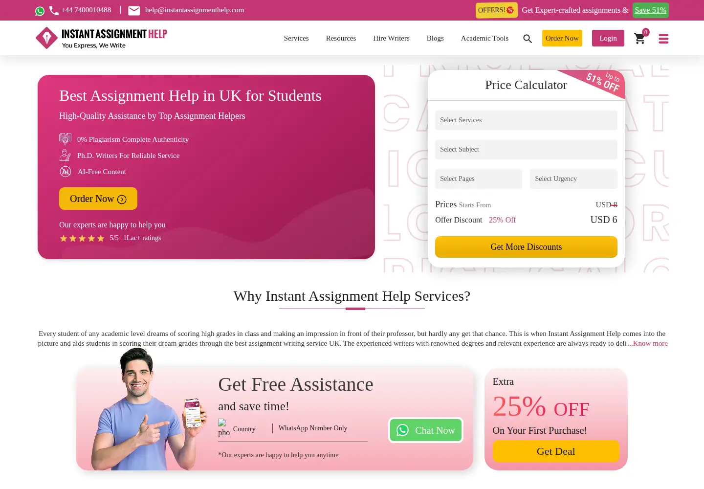 Captured homepage of instantassignmenthelp.com in the current scan
