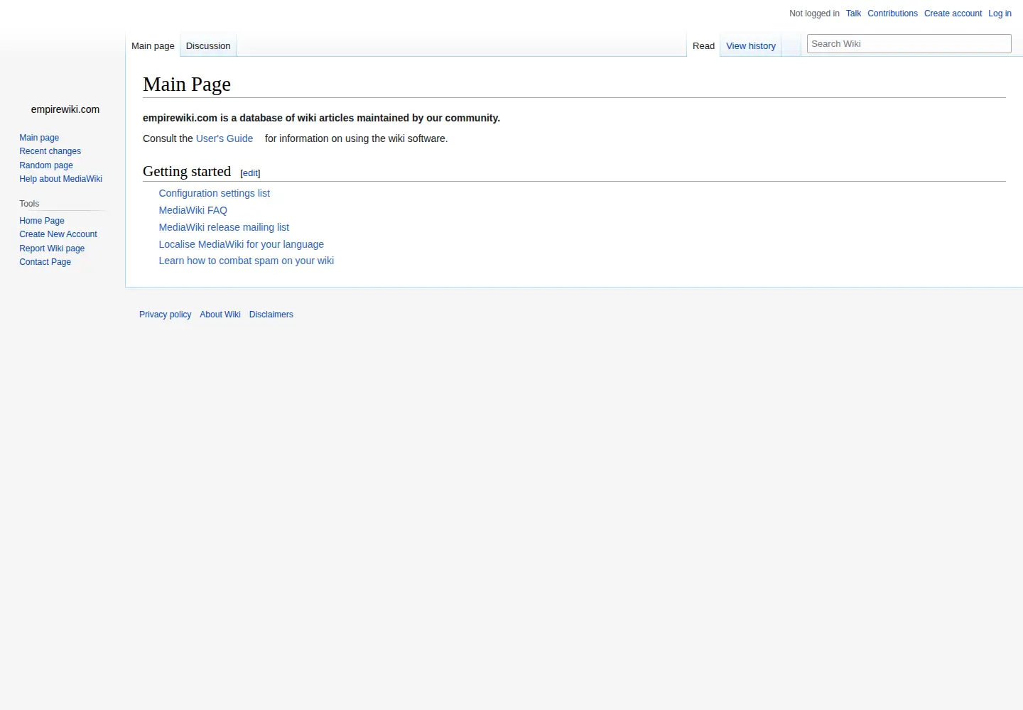 Captured homepage of empirewiki.com in the current scan