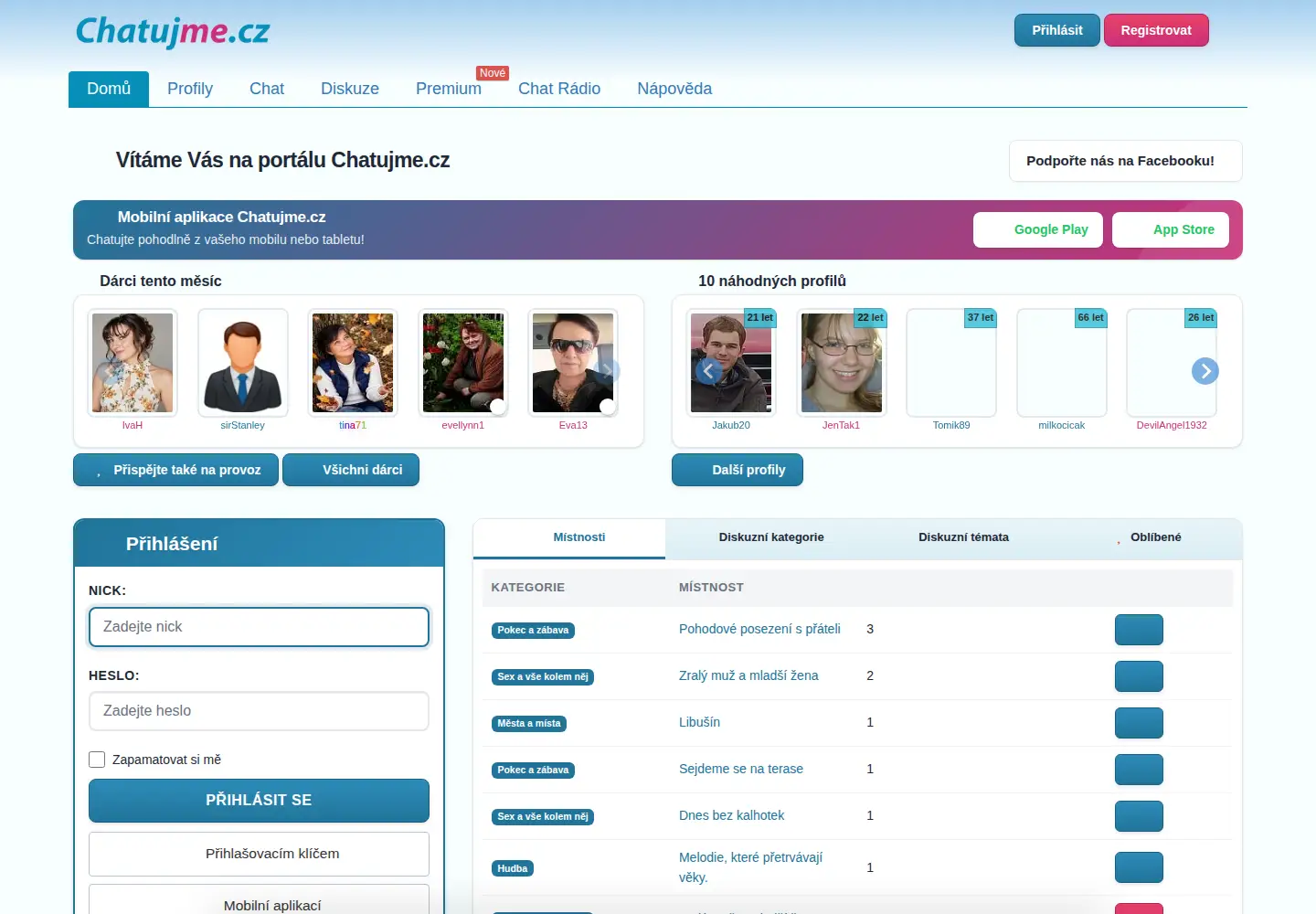 Captured homepage of chatujme.cz in the current scan