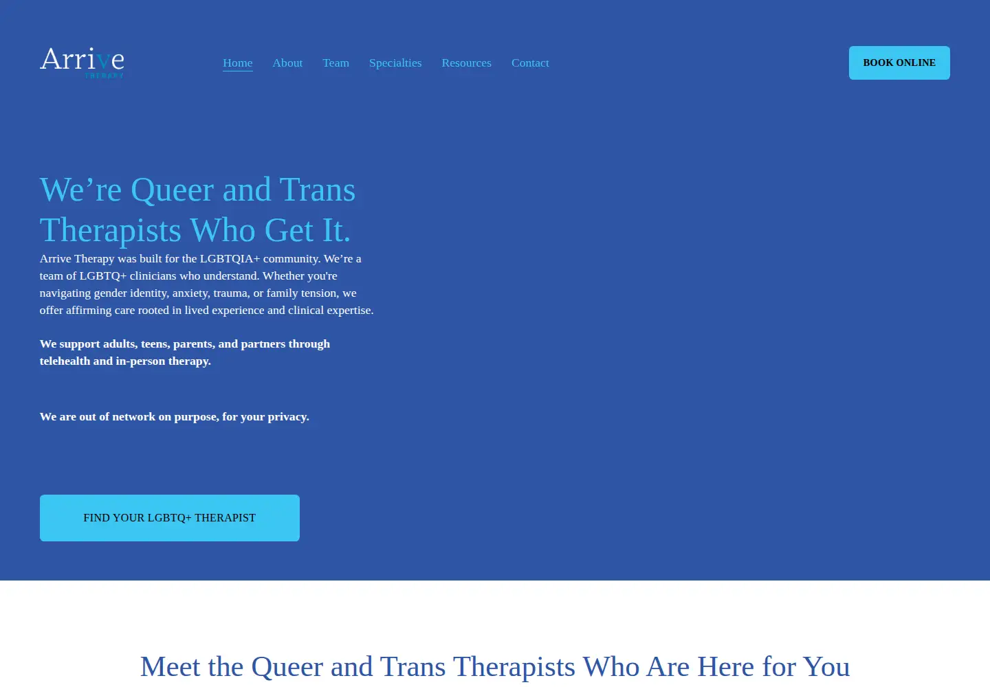 Captured homepage of arrivetherapy.com in the current scan