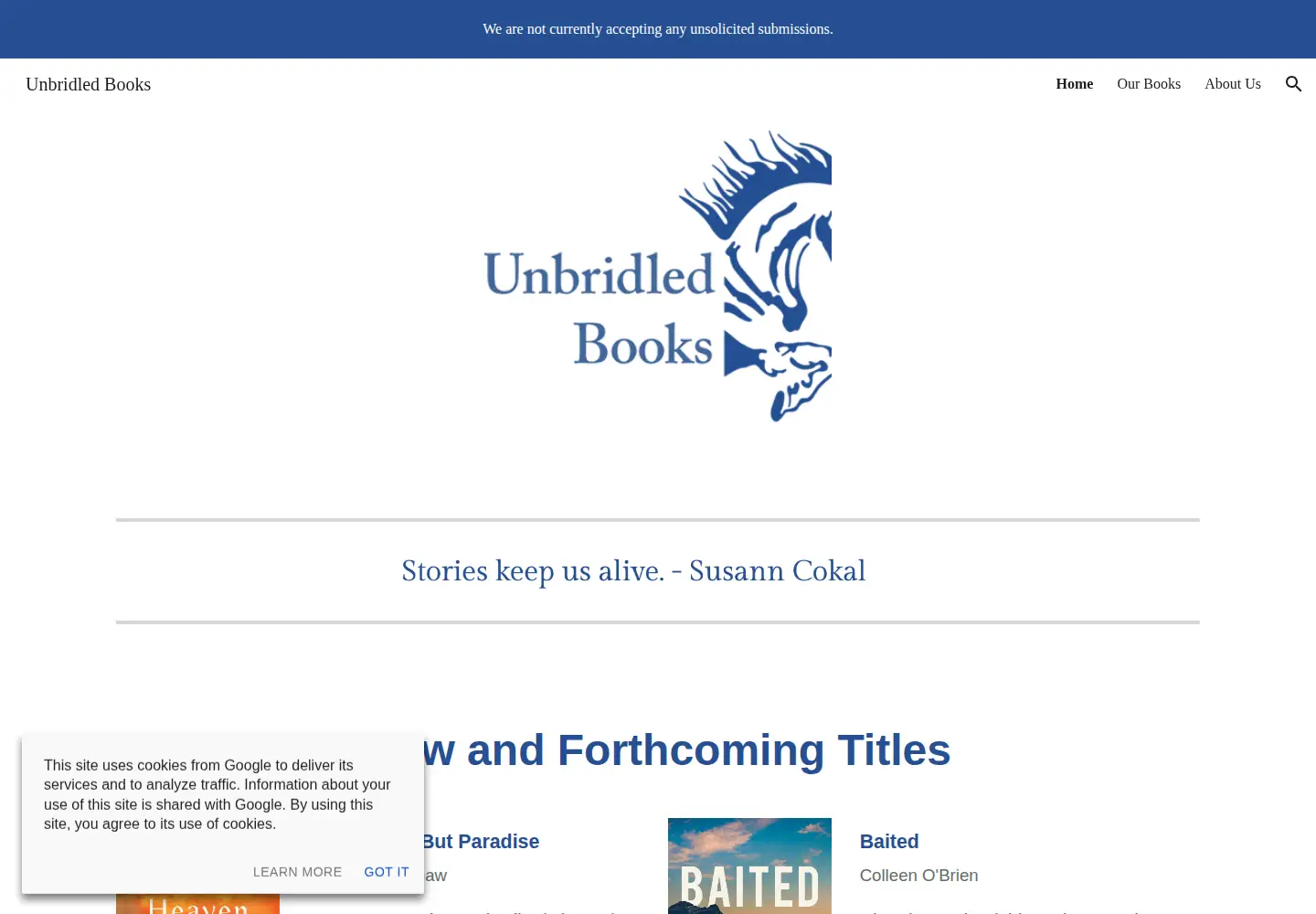 Screenshot of unbridledbooks.com