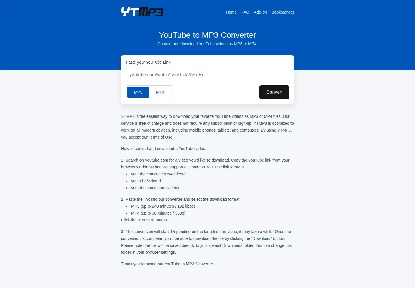 Screenshot of ytmp3.cc
