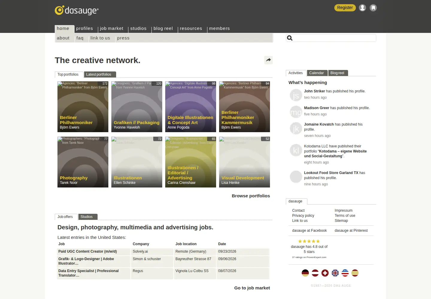 Captured homepage of dasauge.com in the current scan