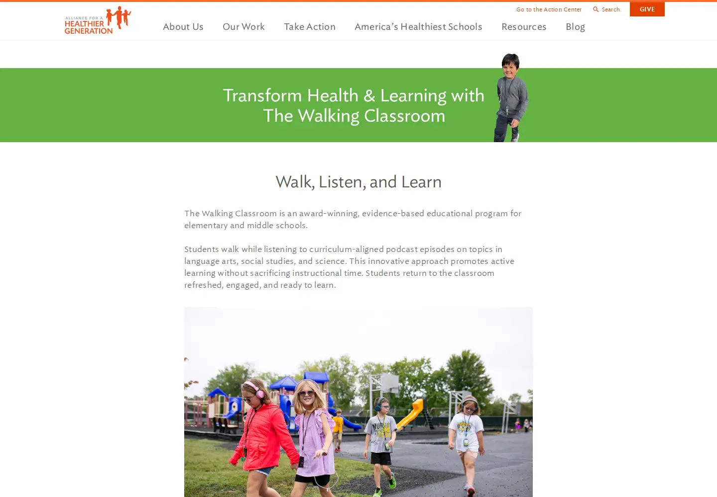 Screenshot of thewalkingclassroom.org
