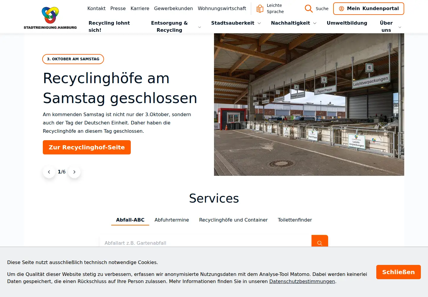 Screenshot of stadtreinigung.hamburg