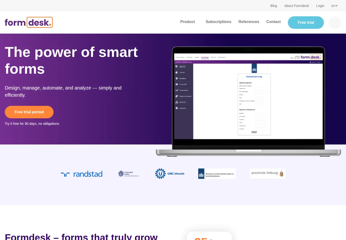Captured homepage of formdesk.com in the current scan