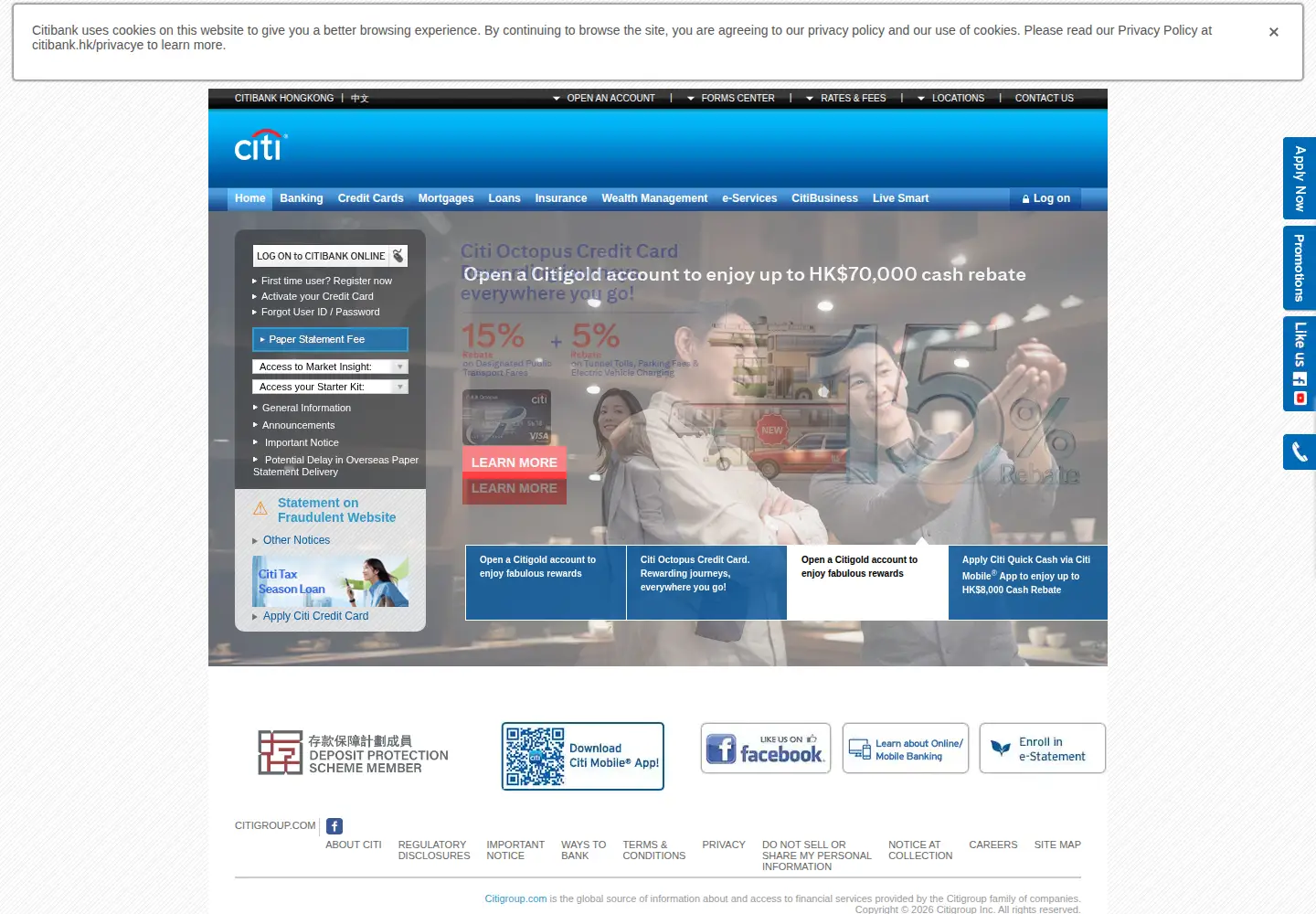 Screenshot of citibank.com.hk