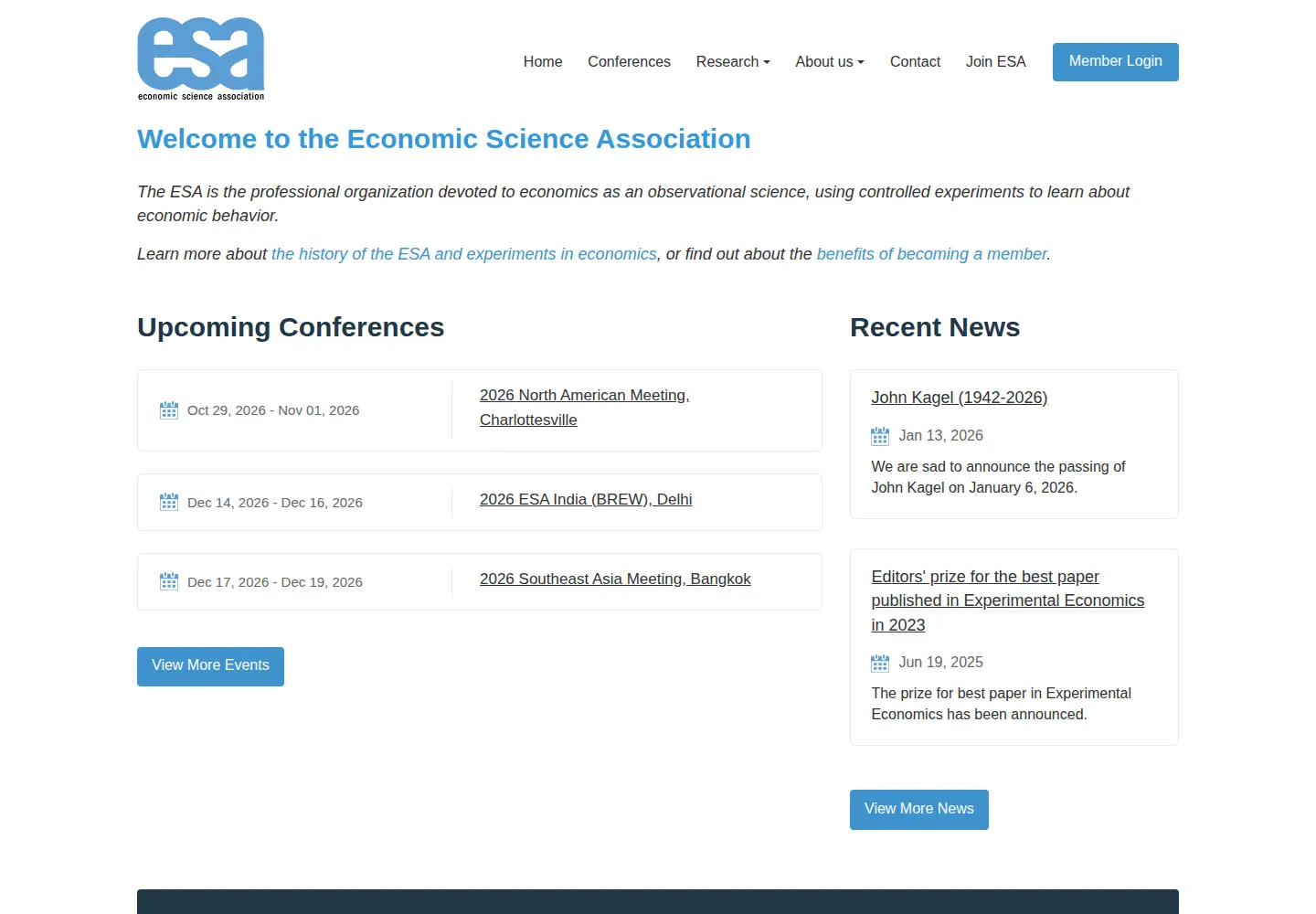 Captured homepage of economicscience.org in the current scan