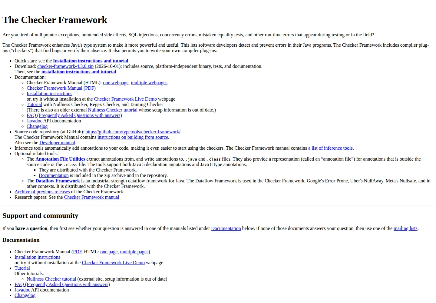 Captured homepage of checkerframework.org in the current scan