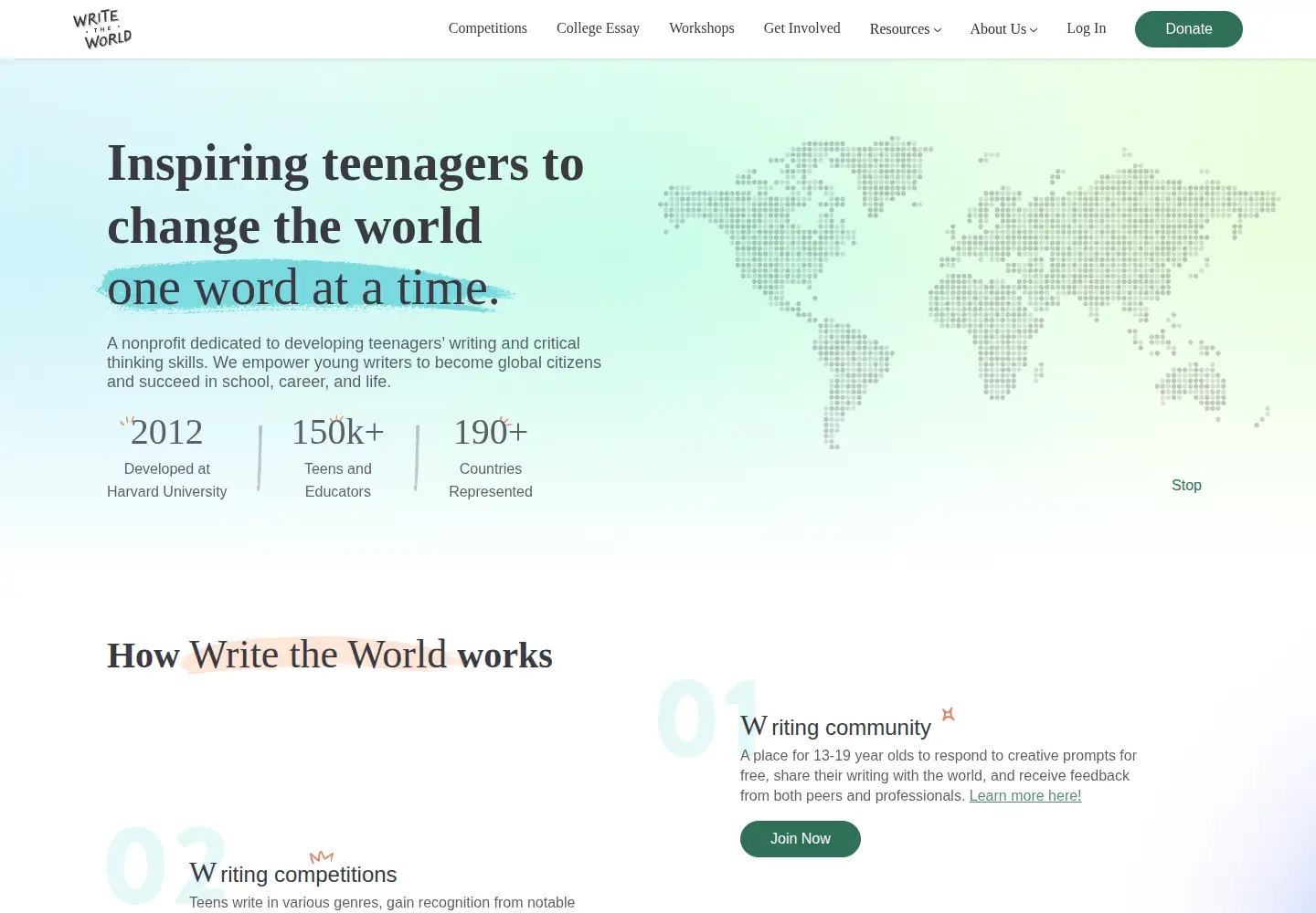 Screenshot of writetheworld.org from the current report
