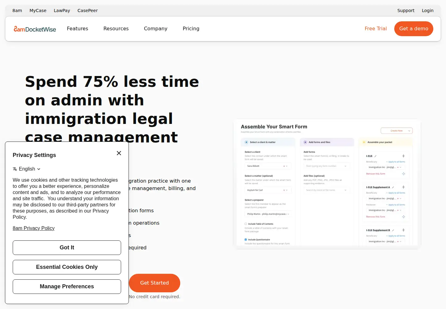 Screenshot of docketwise.com