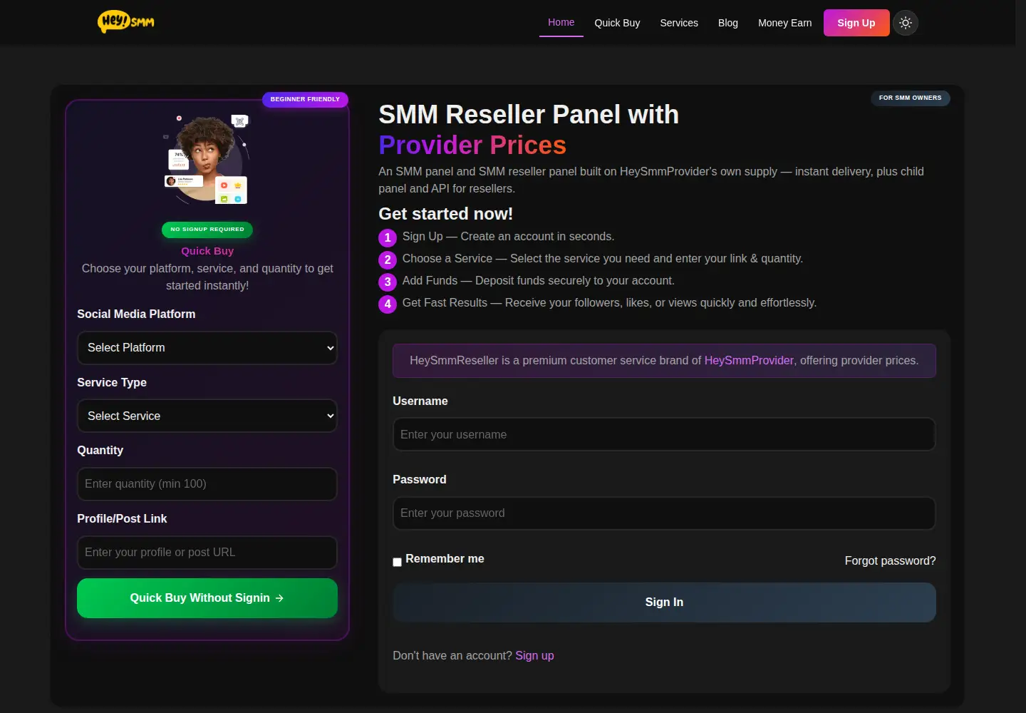Screenshot of heysmmreseller.com