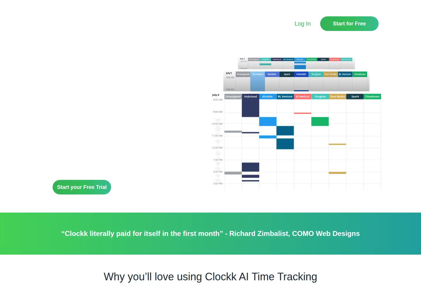 Captured homepage of clockk.com in the current scan