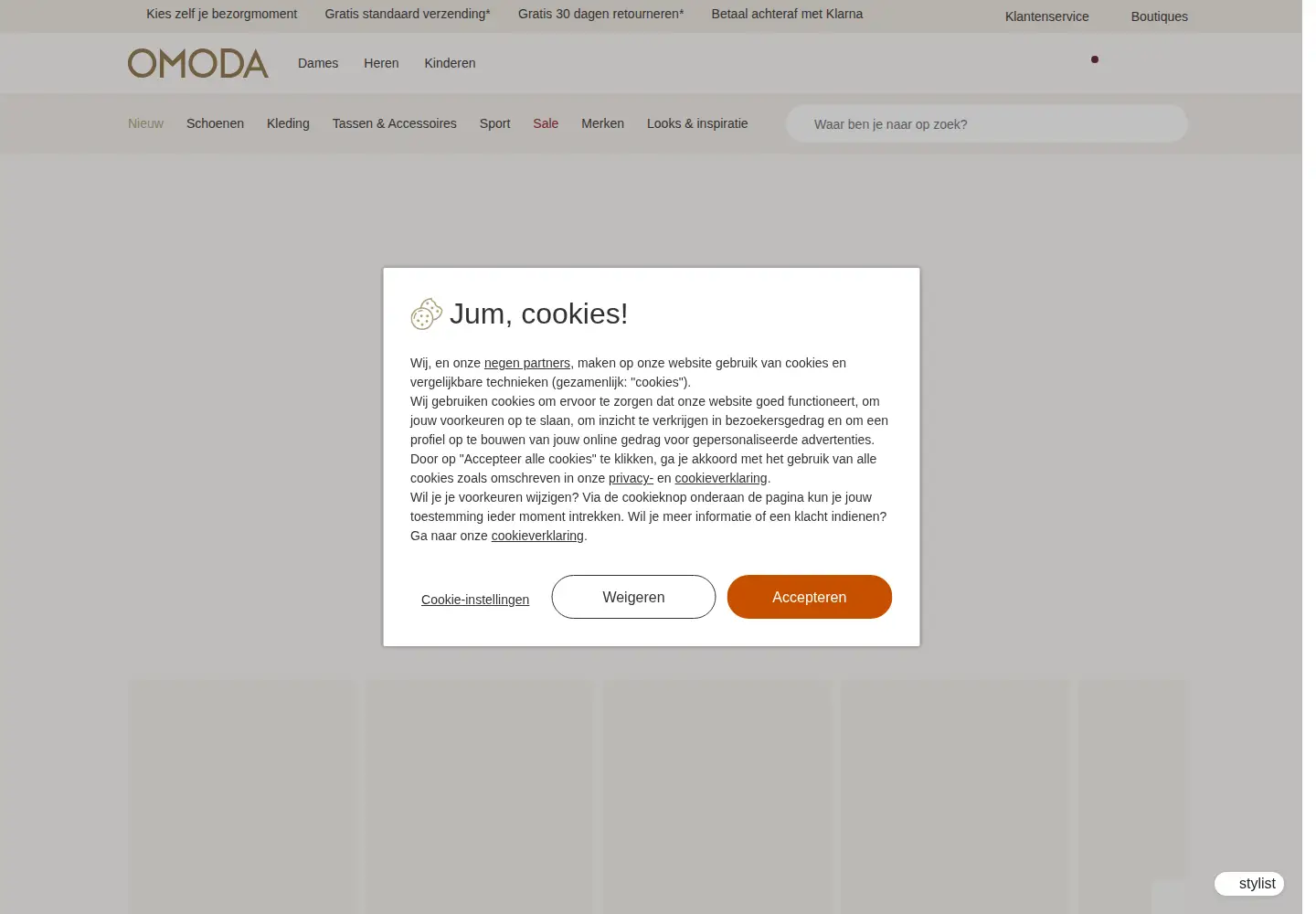 Captured homepage of omoda.nl in the current scan