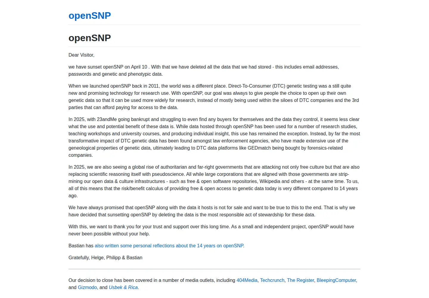 Screenshot of opensnp.org