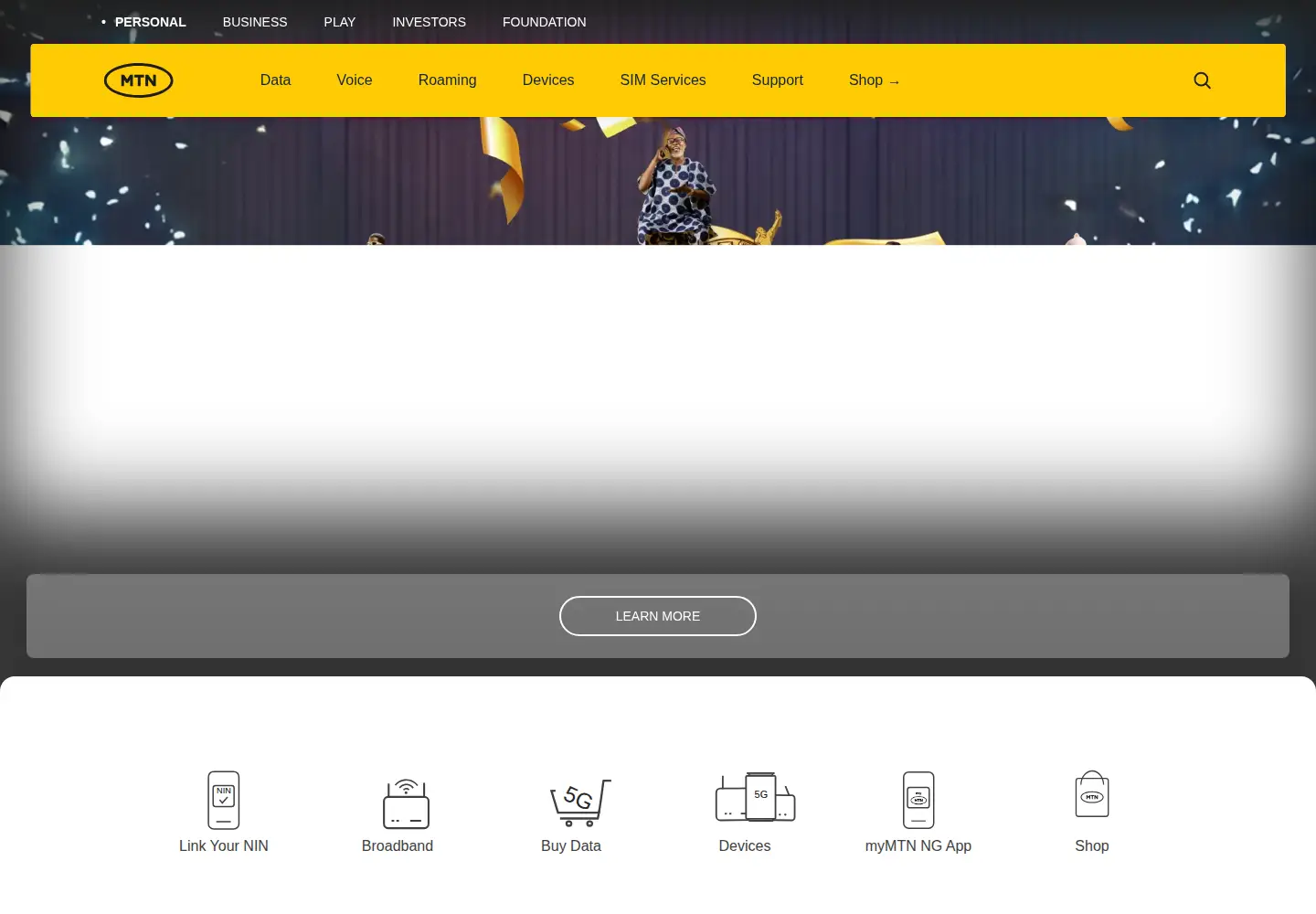 Captured homepage of mtn.ng in the current scan