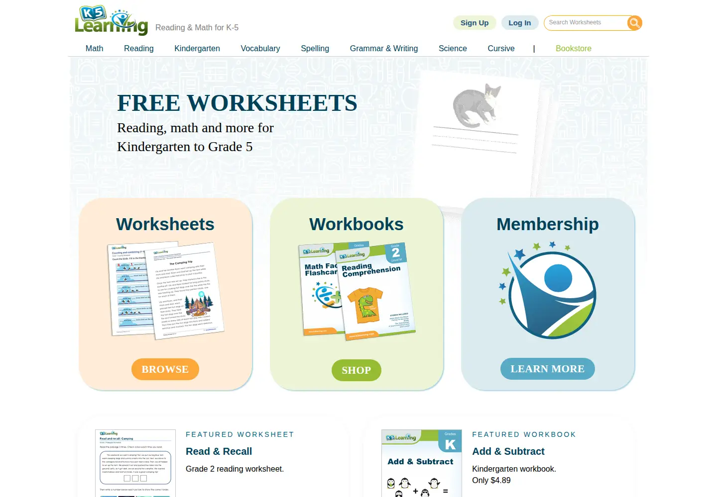 Captured homepage of k5learning.com in the current scan
