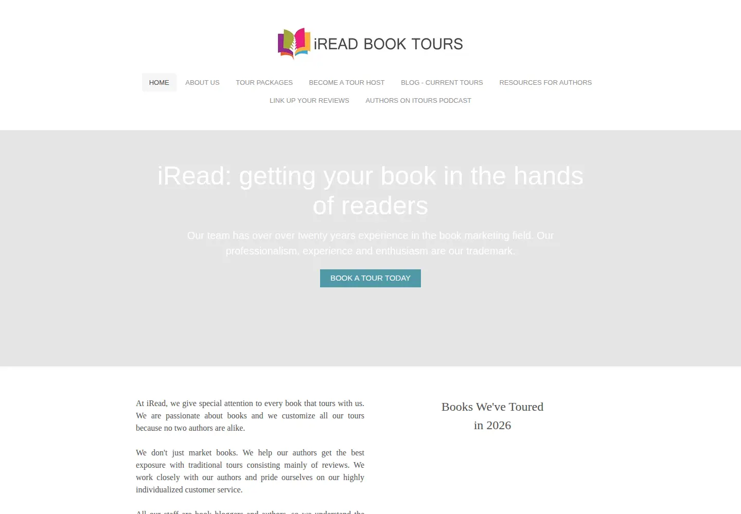 Screenshot of ireadbooktours.com