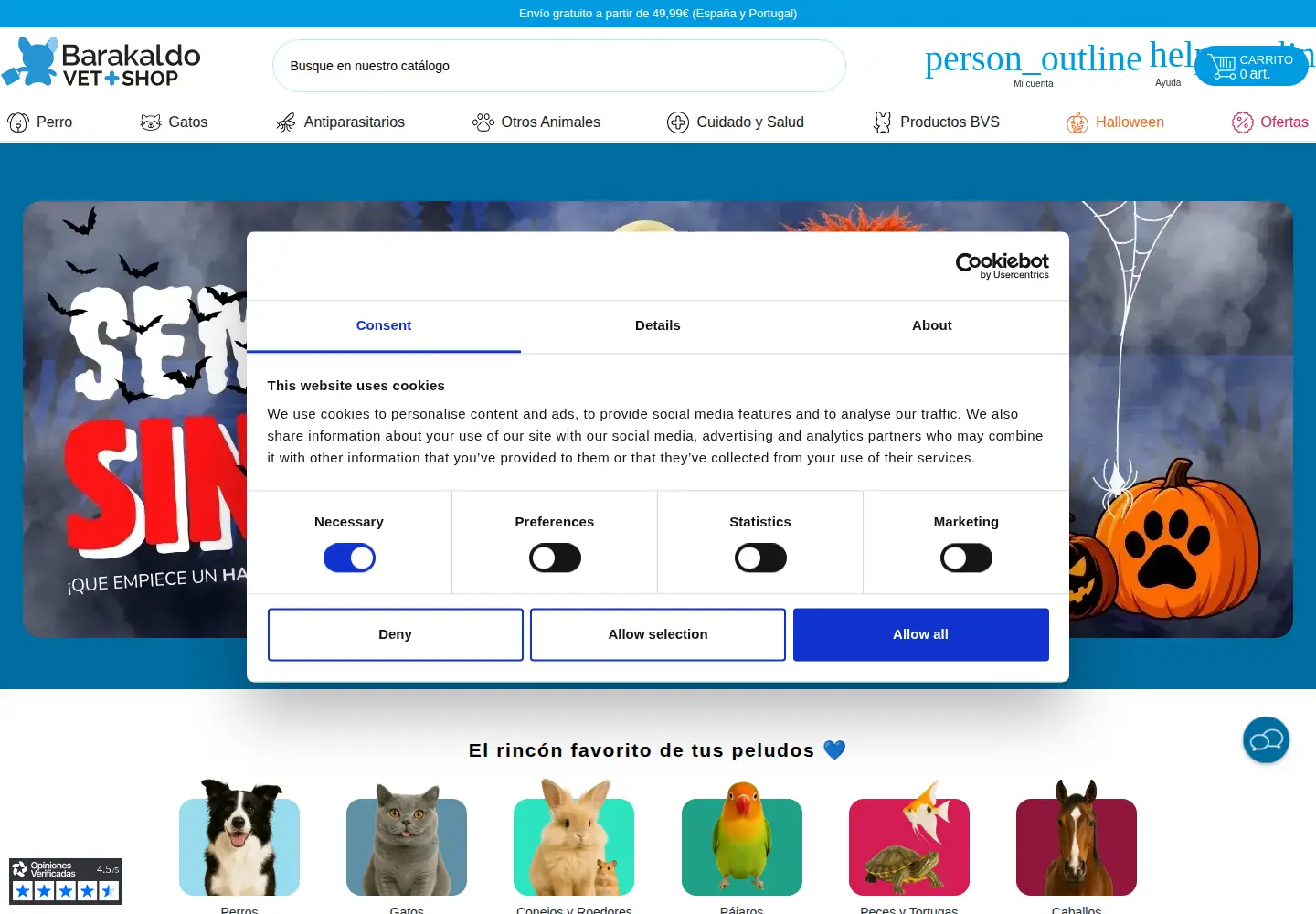 Captured homepage of barakaldotiendaveterinaria.es in the current scan
