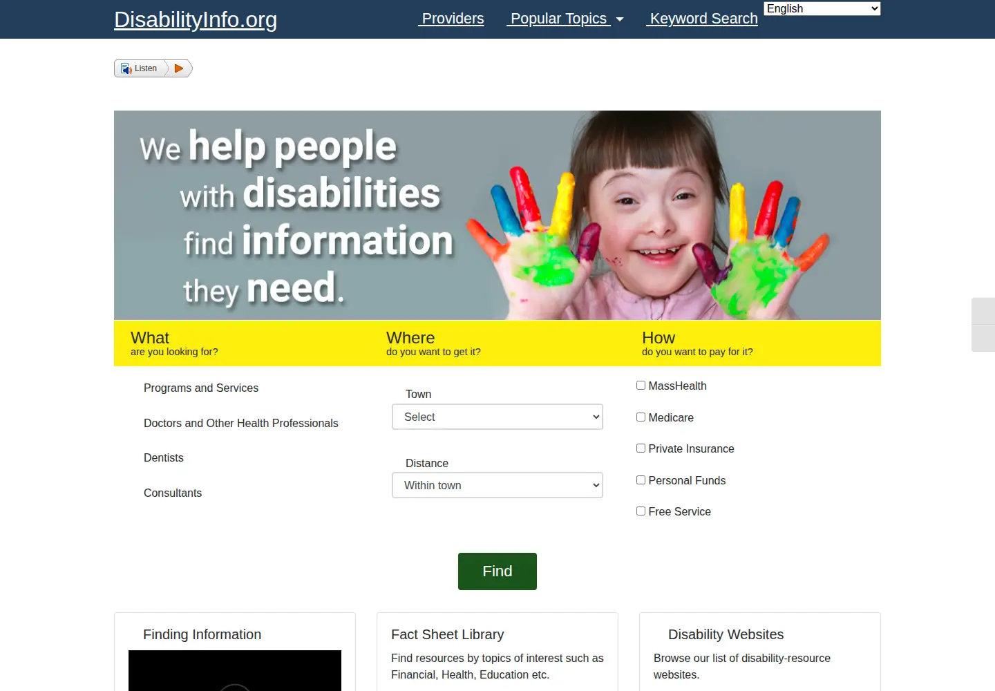 Captured homepage of disabilityinfo.org in the current scan