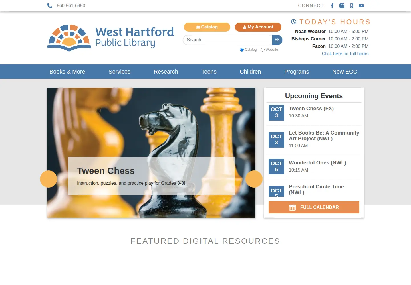 Screenshot of westhartfordlibrary.org