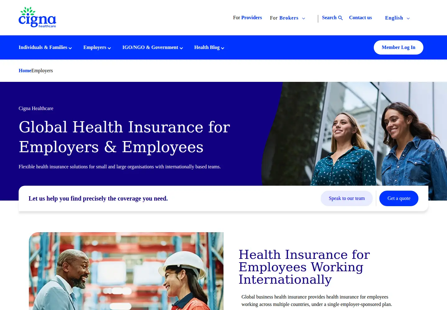 Screenshot of cignaglobalhealth.com