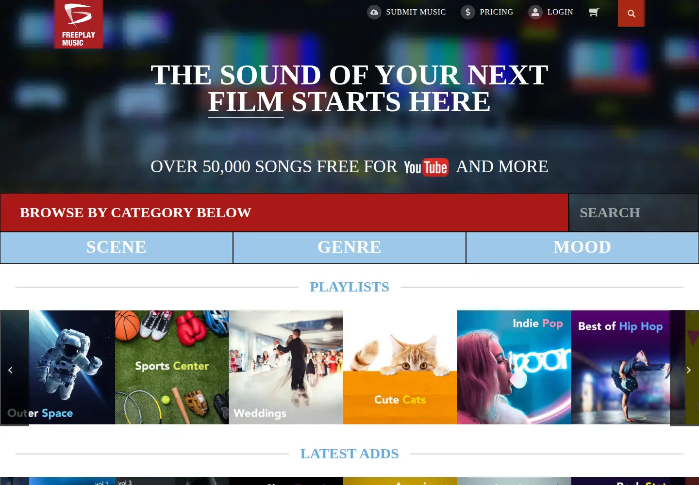 Screenshot of freeplaymusic.com