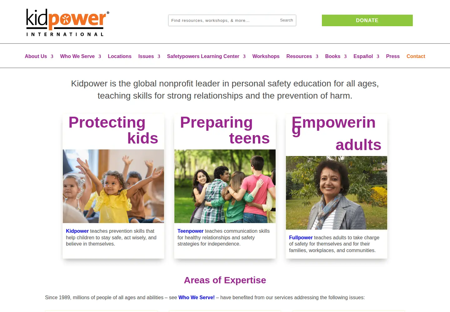 Captured homepage of kidpower.org in the current scan