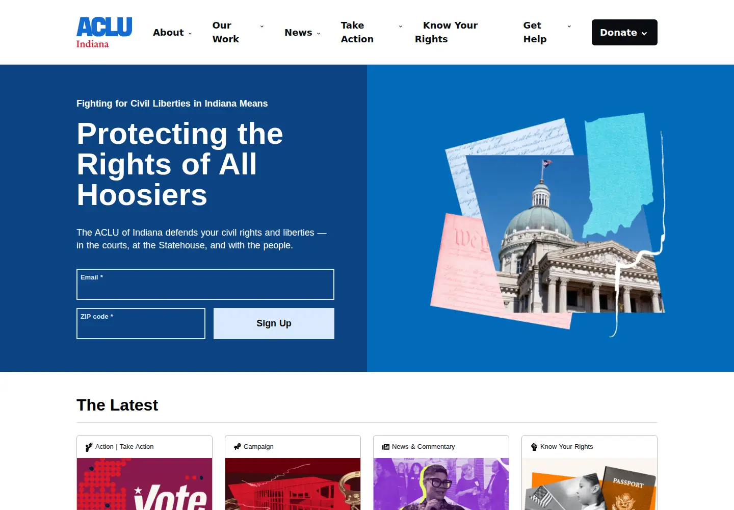Screenshot of aclu-in.org