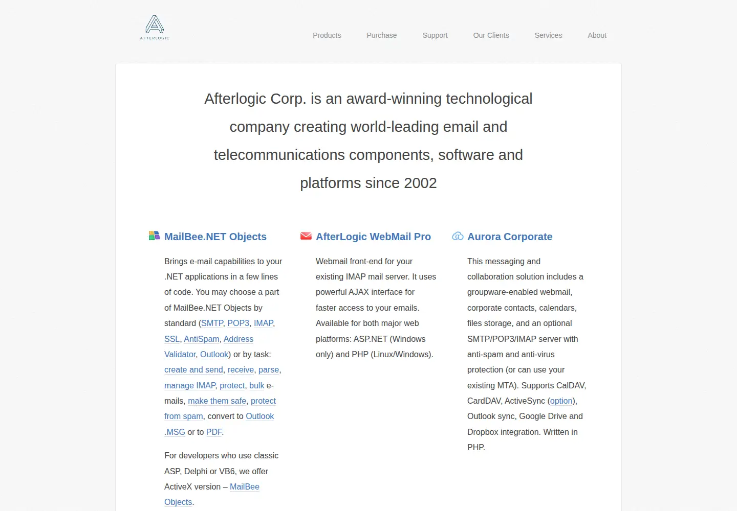Screenshot of afterlogic.com